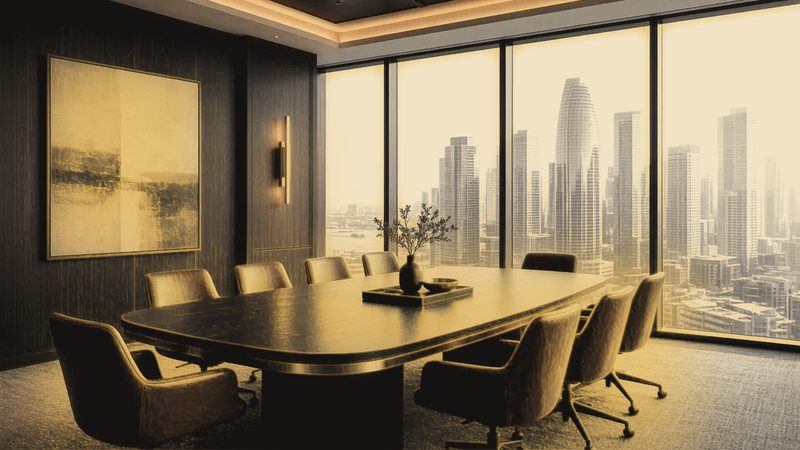 A boardroom overlooking the city