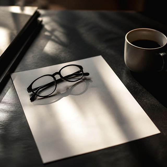A single sheet of paper with reading glasses on it