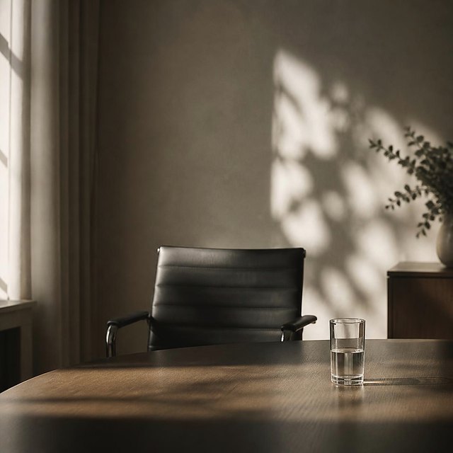 A single chair in a sunlit meeting room
