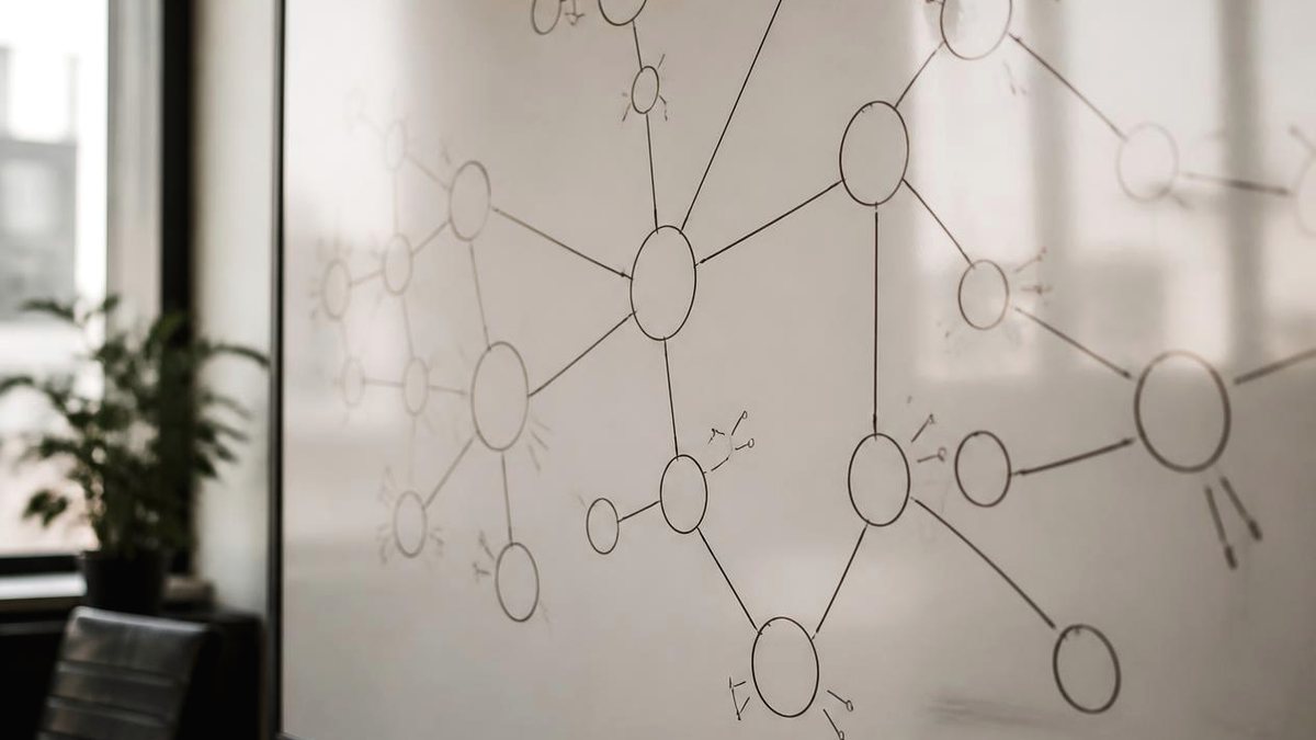 A team structure sketched on a whiteboard in a bright office